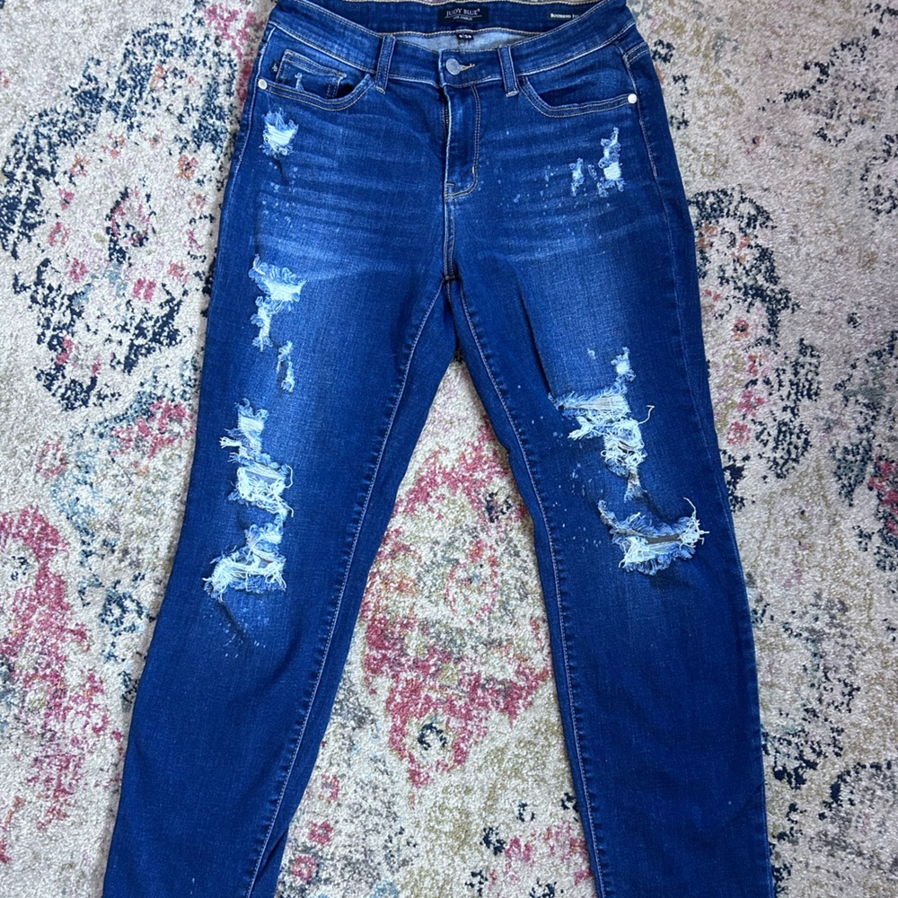 Judy Blue Dark Blue Distressed Skinny Jeans Size 9